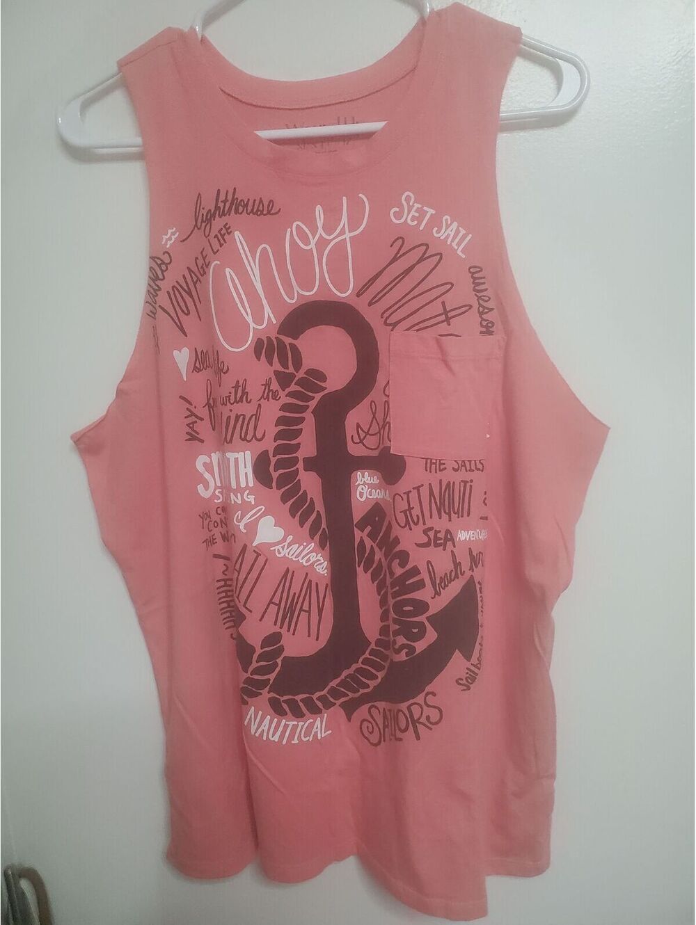 Wound Up XL Pink Nautical Anchor Graphic Tank Top